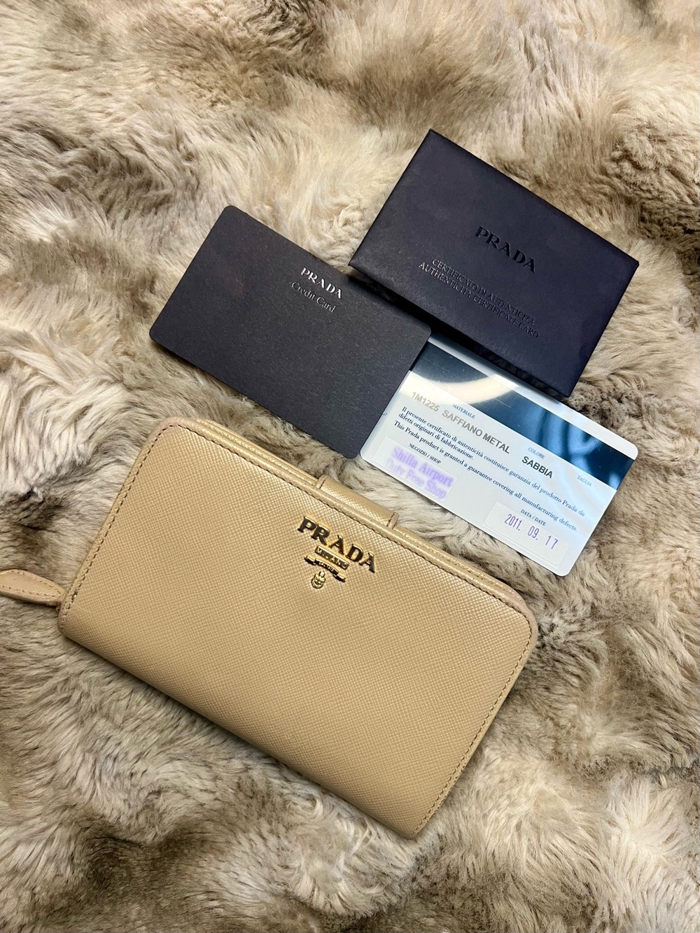 PRADA Saffiano Metal Portafoglio Lampo (Model 1M1225) in “Sabbia” (MSRP $895)